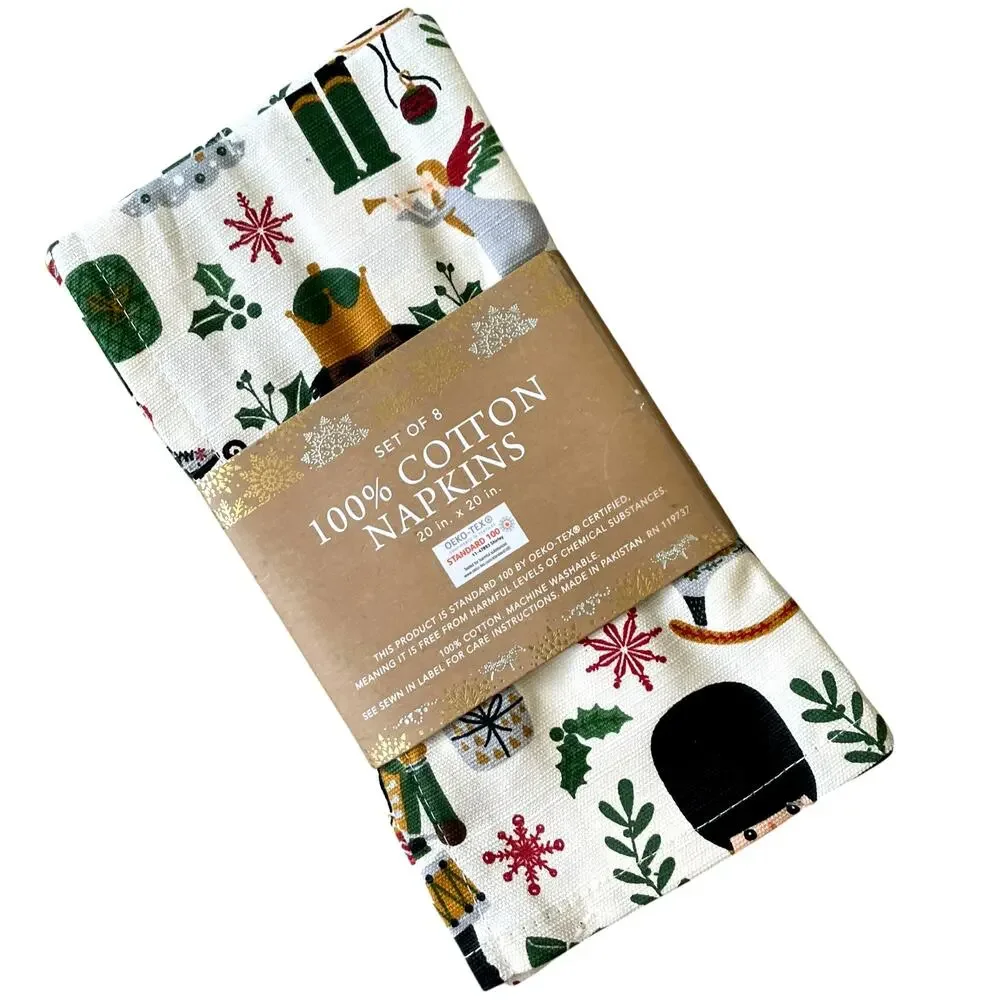 Envogue Christmas Nutcracker Dinner Napkins Set of 8 Holiday Cotton 20x20 NEW